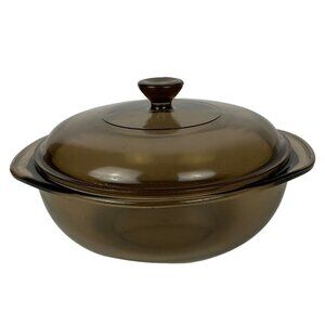 Corning Vision Pyrex 1.5L Round Casserole Dish Amber Glass 023 623 Vintage 70s